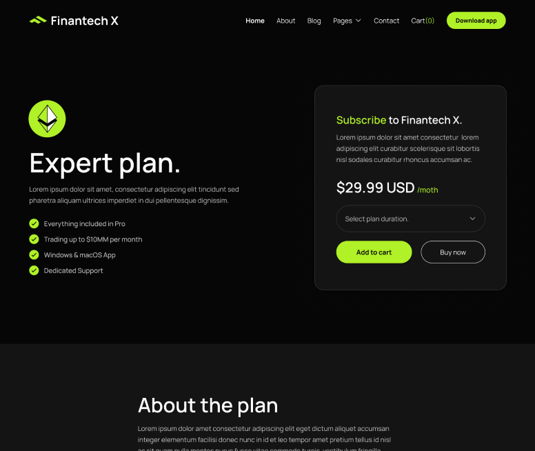 Plan Page - Finantech X Webflow Template