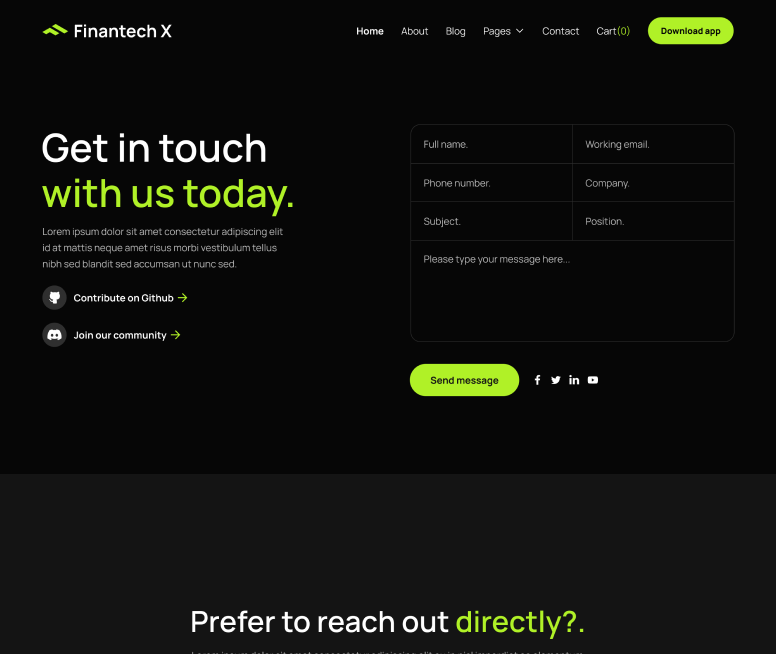 Contact Page - Finantech X Webflow Template