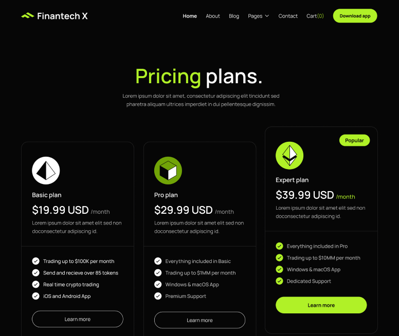 Pricing Page - Finantech X Webflow Template