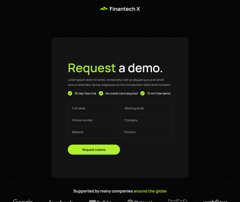 Reques A Demo Page - Finantech X Webflow Template