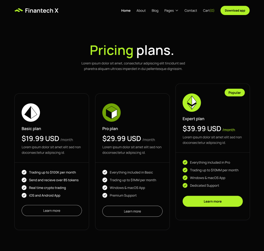 Hero Strip Pricing Page - Finantech X Webflow Template